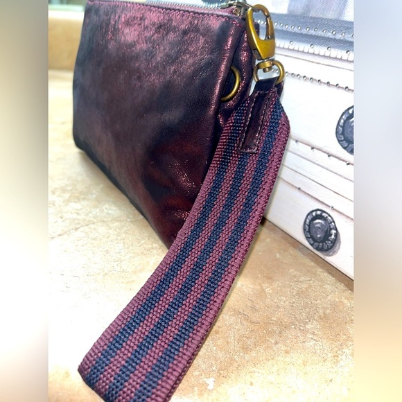 Anthropologie Women’s Leather Jackson Metallic Leather Wristlet, Maroon - Picture 5 of 15